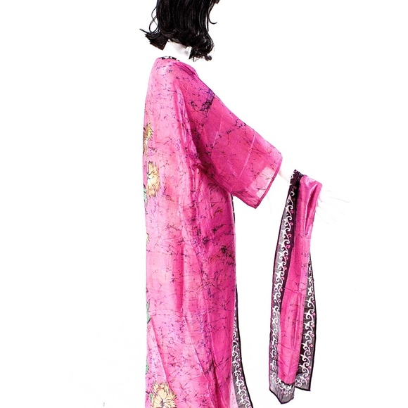 VTG 70's India Hand Blocked Long Silk Kimono - Picture 5 of 6